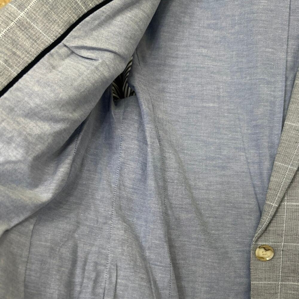 Banana Republic Blue Linen Blend Plaid Blazer Jacket 6 Old Money Preppy Classic - Picture 7 of 14